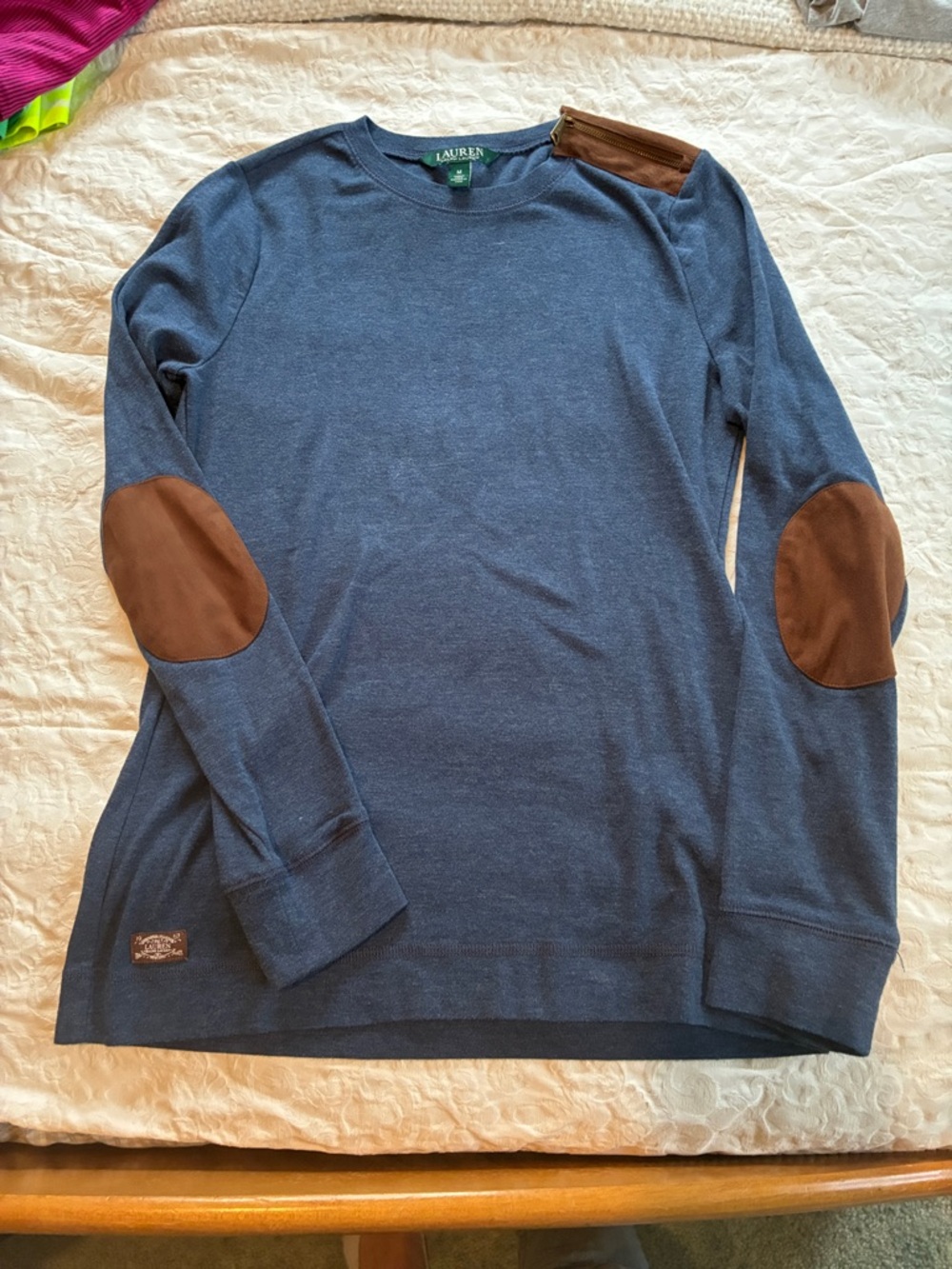 Lauren Ralph Lauren Navy Sweater with Brown Elbow Patches